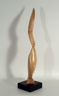 Original modern sculpture in wood, holly on beech base. 79 x 20 x 20 cms. 2004